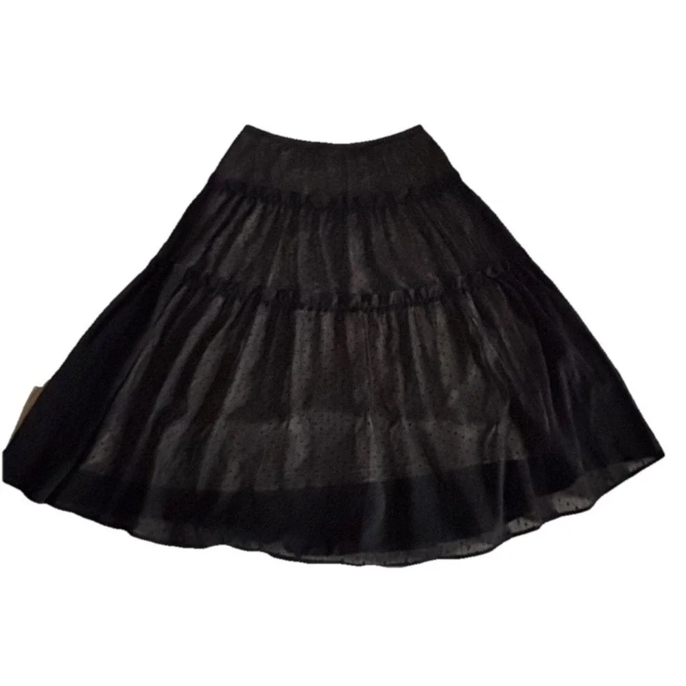 Simonton Says Black Sheer Polka Dot Tiered Skirt Women's Flowy Boho A-Line Large